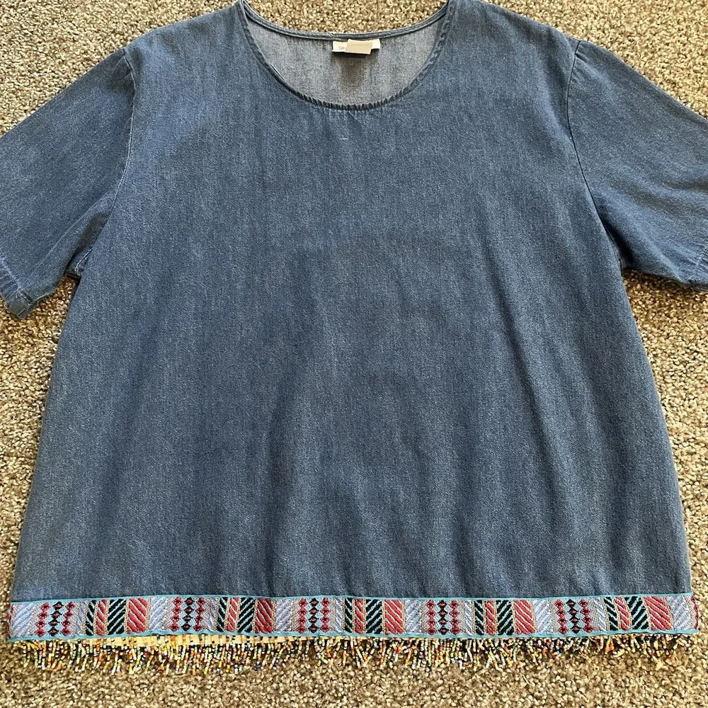 Vtg Women's‎ Beaded Denim Top Cropped Pants Set XL Grandmacore Tribal